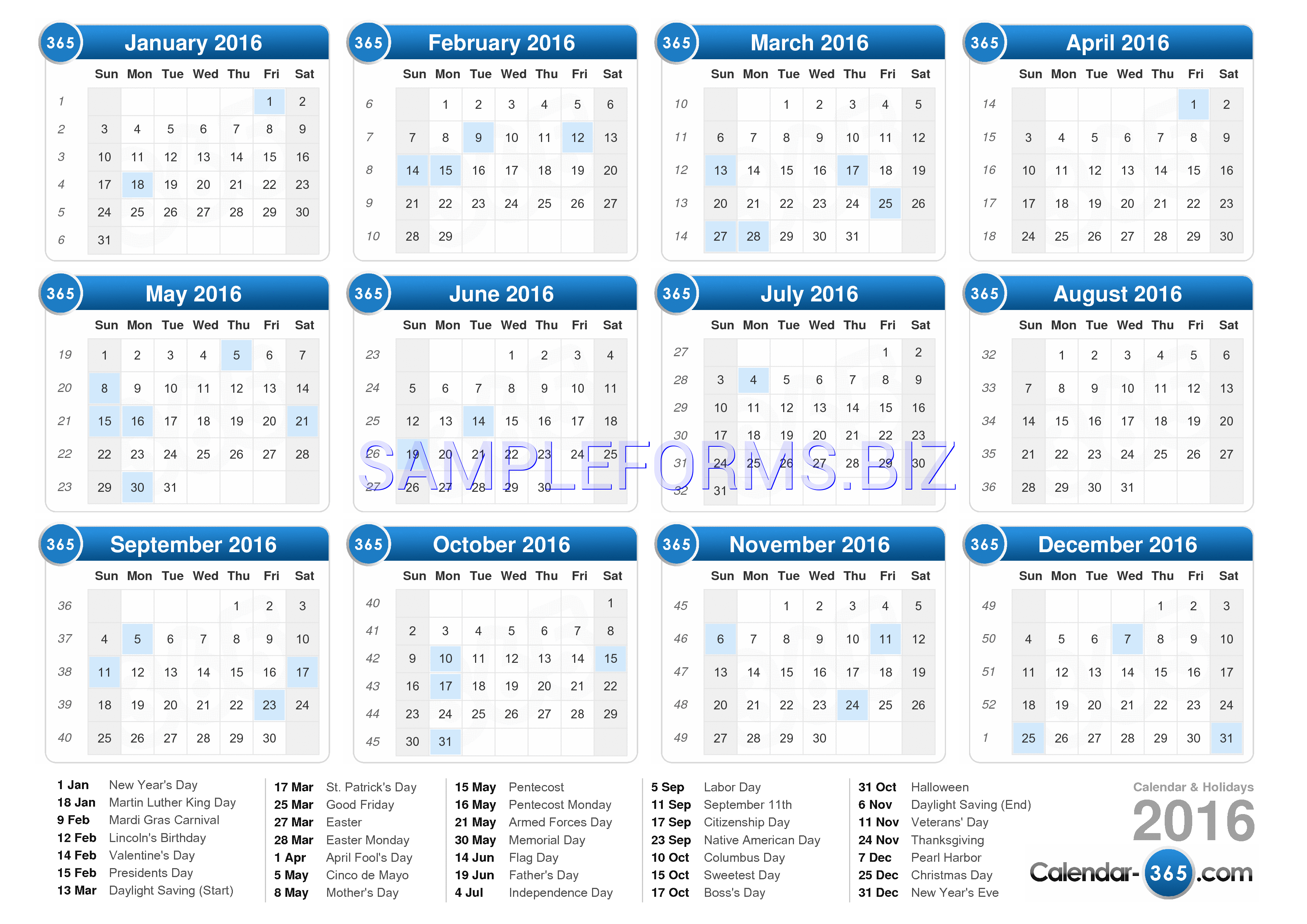 Preview free downloadable 2016 Yearly Calendar 3 in PDF (page 1)
